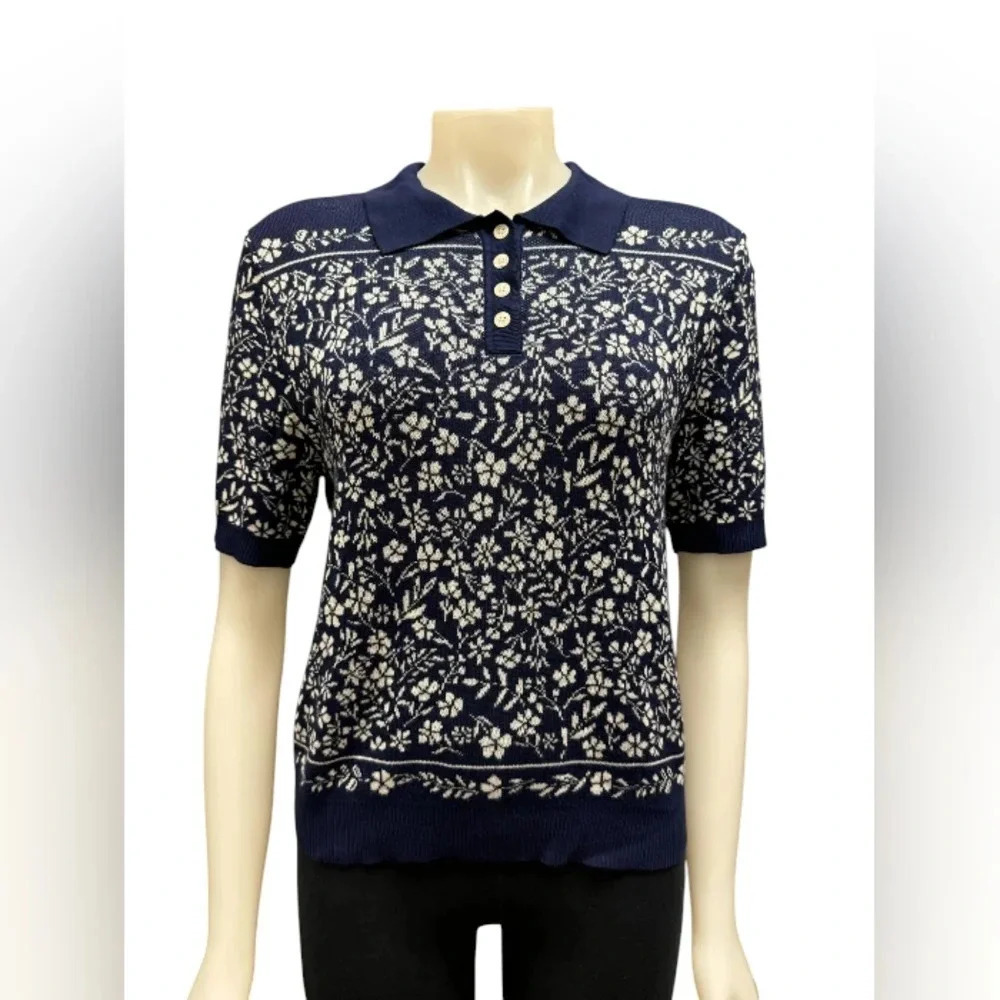 Gemma + Jane NWT Polo Knit Floral Blue/White Size Medium